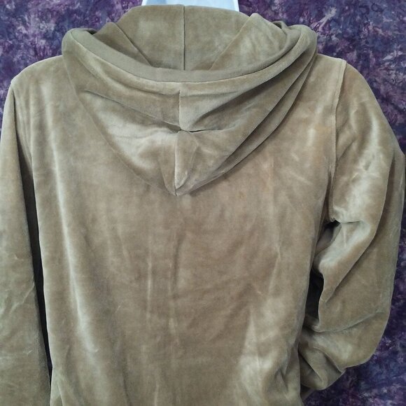 Vintage Y2K Plush &Lush Velour Hoodie Top Jacket Lady-M Zip Pockets Shimmer Tan - Picture 9 of 14